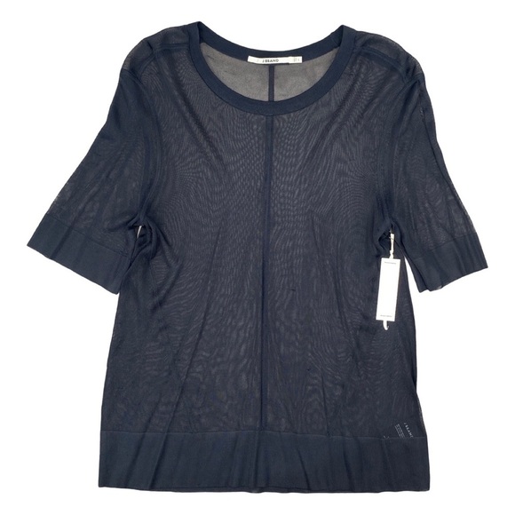 J BRAND Black Sheer Short Sleeve Top Size Large NWT - Picture 1 of 9